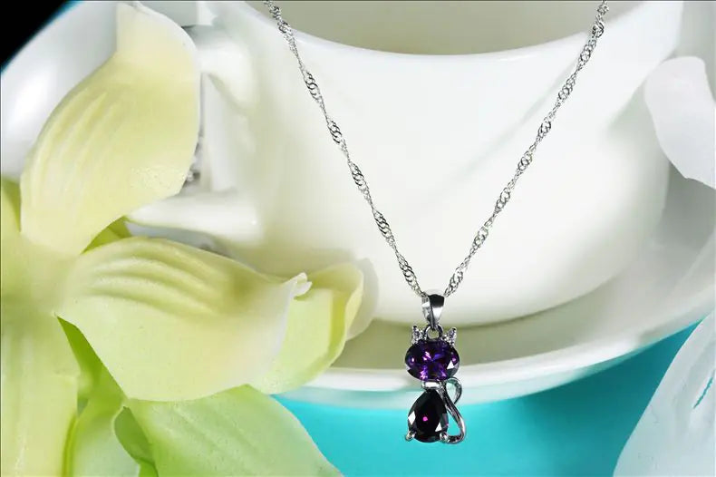 925 Sterling Silver Cat Pendant Necklace