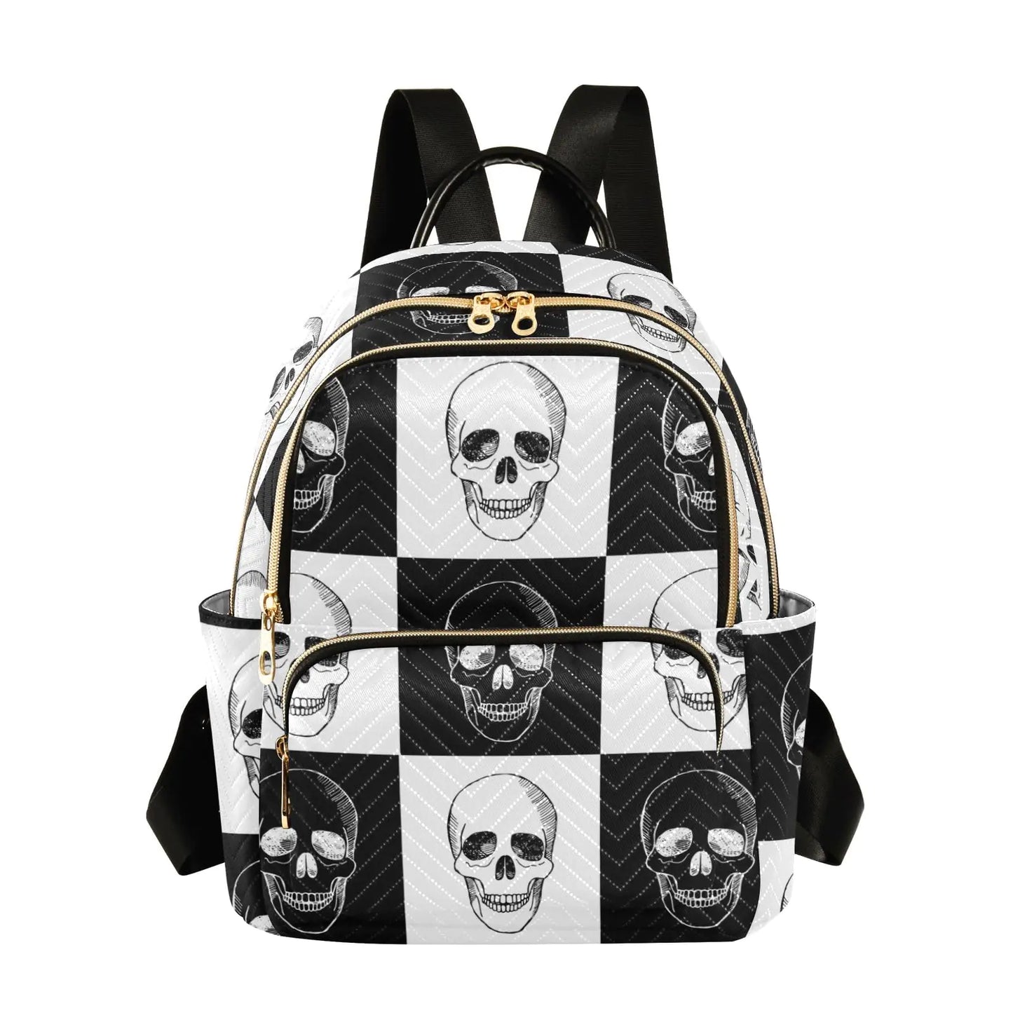 Mini Backpack Purse for Women Lightweight Girls Small Size Gothic Skull Black and White School Teens College Traveling
