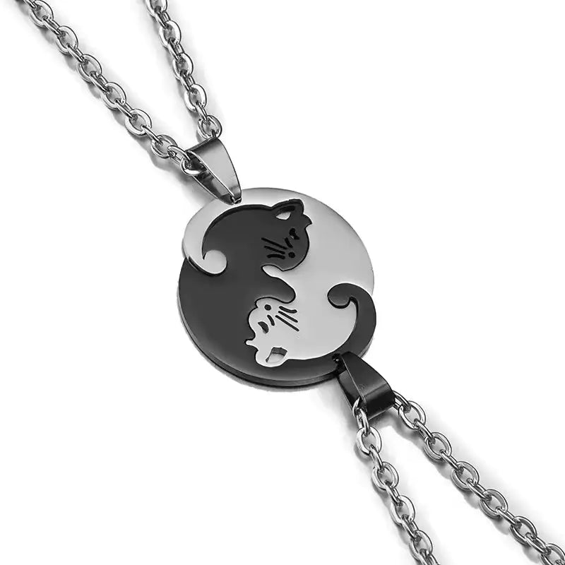 Trendy Couple Friendship Cat Necklace - Titanium Steel Puzzle Pendant
