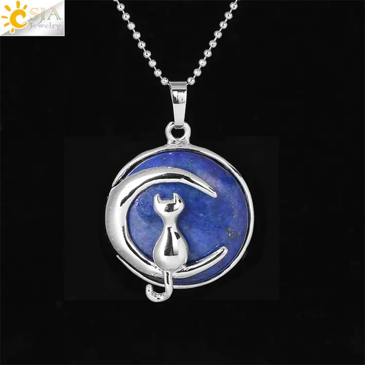 Cute Minimalist Moon Cat Pendant Necklace