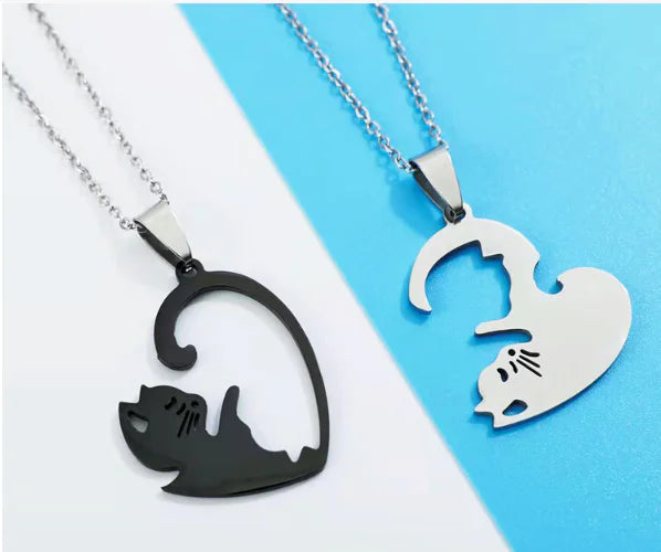 Trendy Couple Friendship Cat Necklace - Titanium Steel Puzzle Pendant