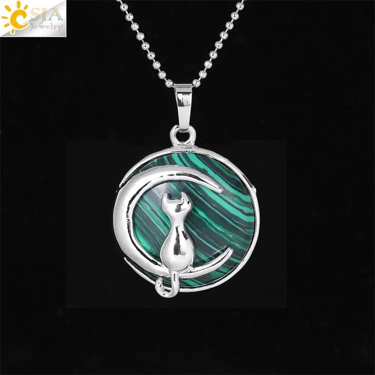 Cute Minimalist Moon Cat Pendant Necklace