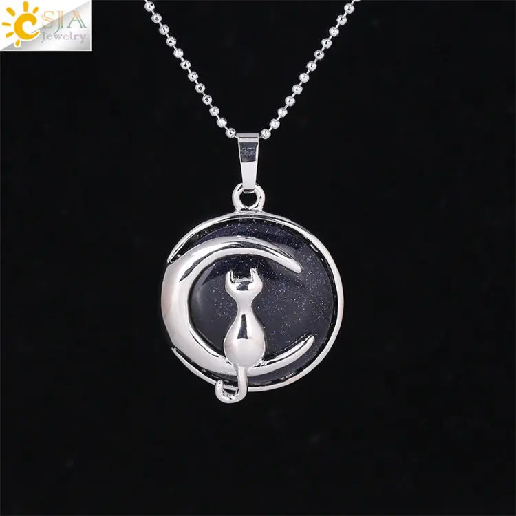 Cute Minimalist Moon Cat Pendant Necklace