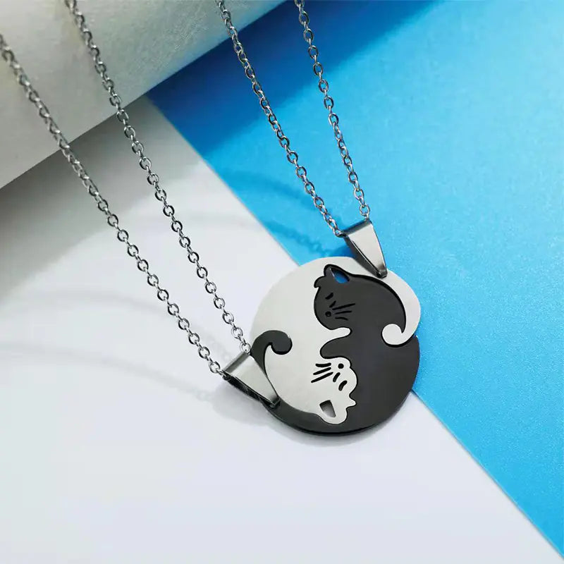 Trendy Couple Friendship Cat Necklace - Titanium Steel Puzzle Pendant