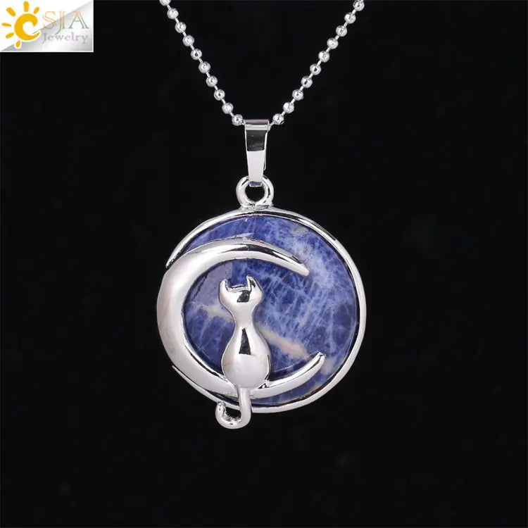 Cute Minimalist Moon Cat Pendant Necklace