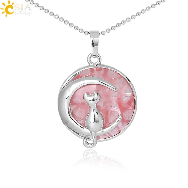 Cute Minimalist Moon Cat Pendant Necklace