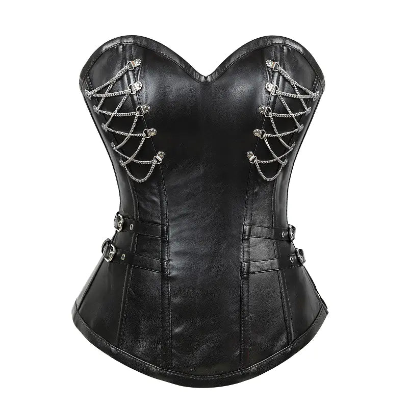 Gothic Leather Steel Court Corset with Zipper
