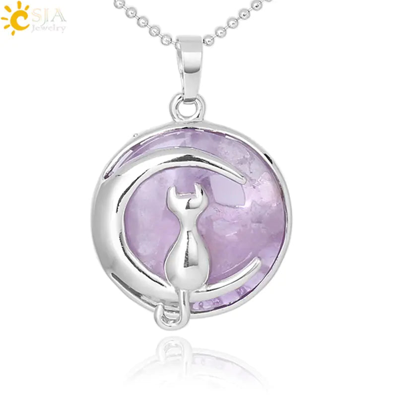 Cute Minimalist Moon Cat Pendant Necklace