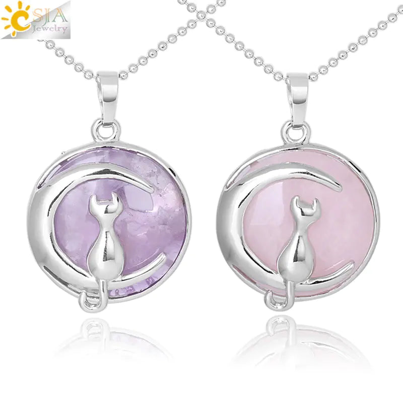 Cute Minimalist Moon Cat Pendant Necklace