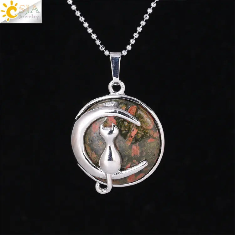 Cute Minimalist Moon Cat Pendant Necklace