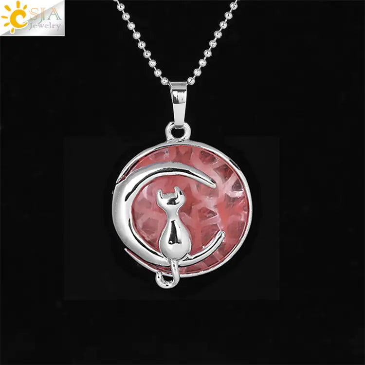 Cute Minimalist Moon Cat Pendant Necklace