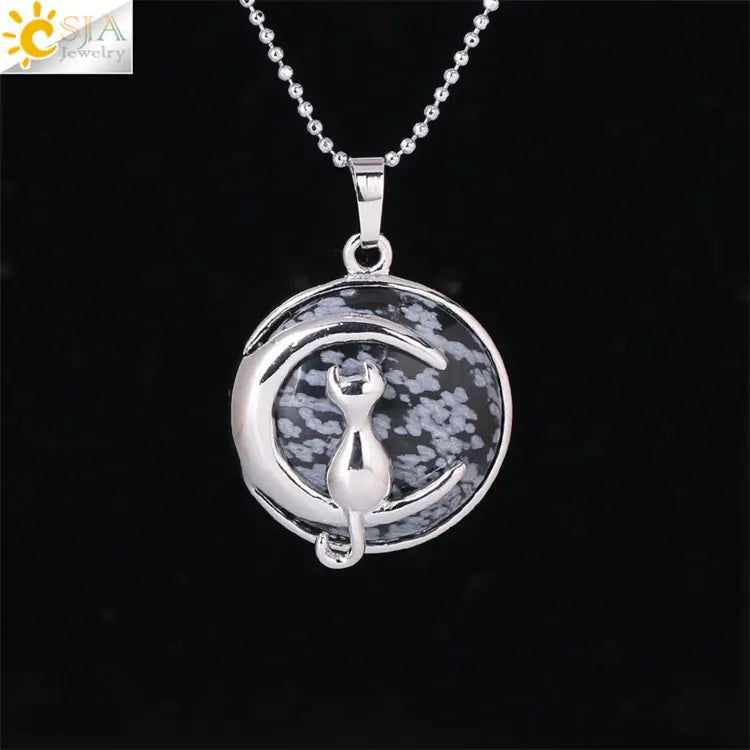 Cute Minimalist Moon Cat Pendant Necklace