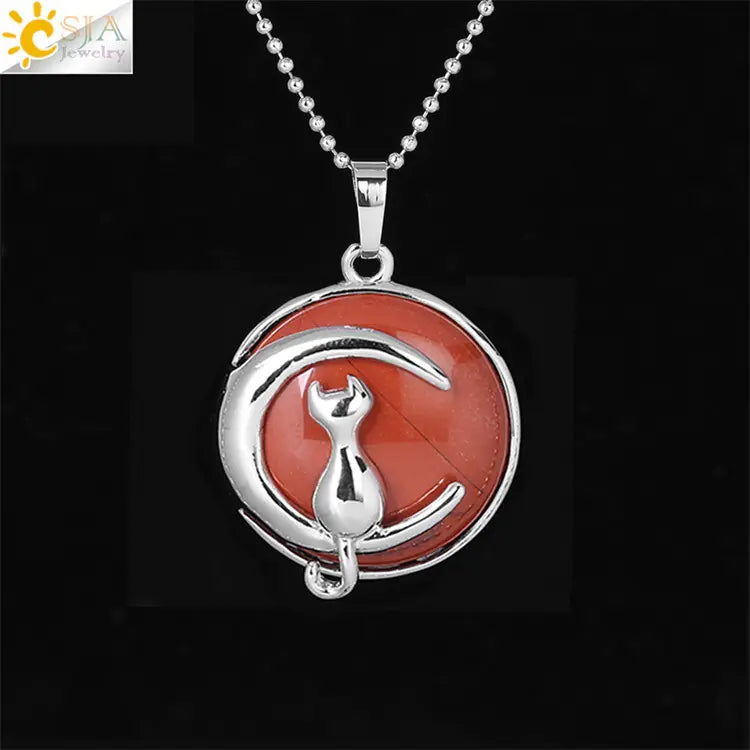 Cute Minimalist Moon Cat Pendant Necklace