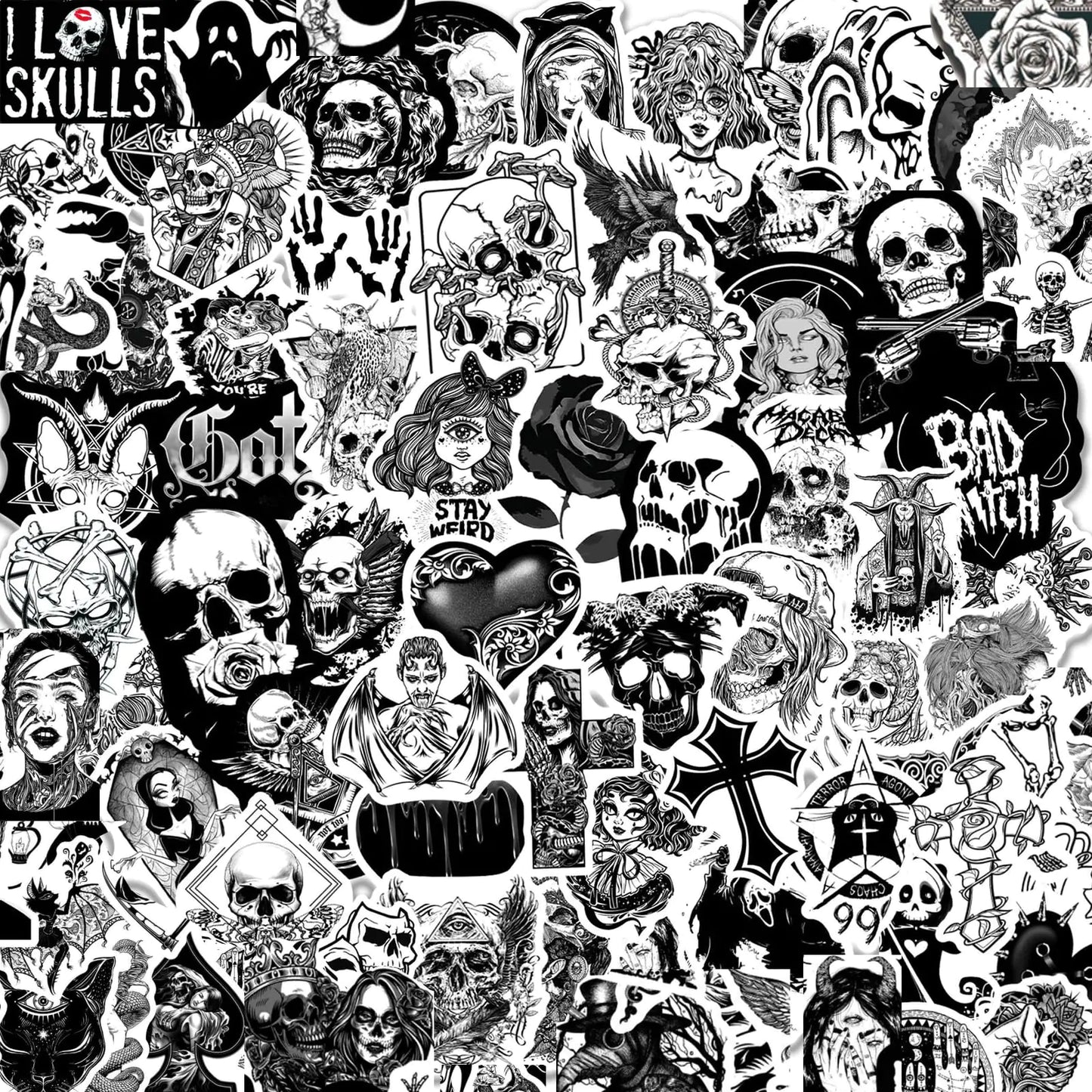 100PCS Gothic Stickers for Water BottleBlack White Skull StickersWaterproof Vinyl Stickers Perfect for Phone Laptop Car Skateboard Journaling Luggage (Gothic Style Human Skeleton)