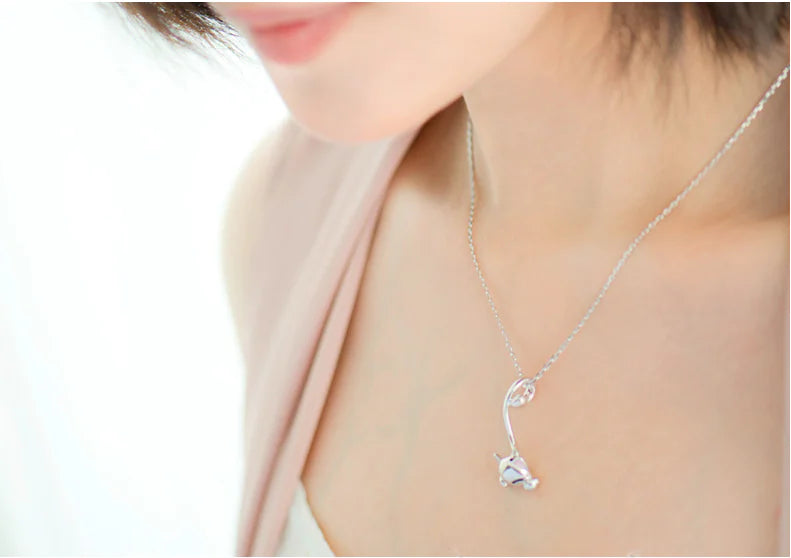 925 Silver Necklace with Cute Cat Pendant Design