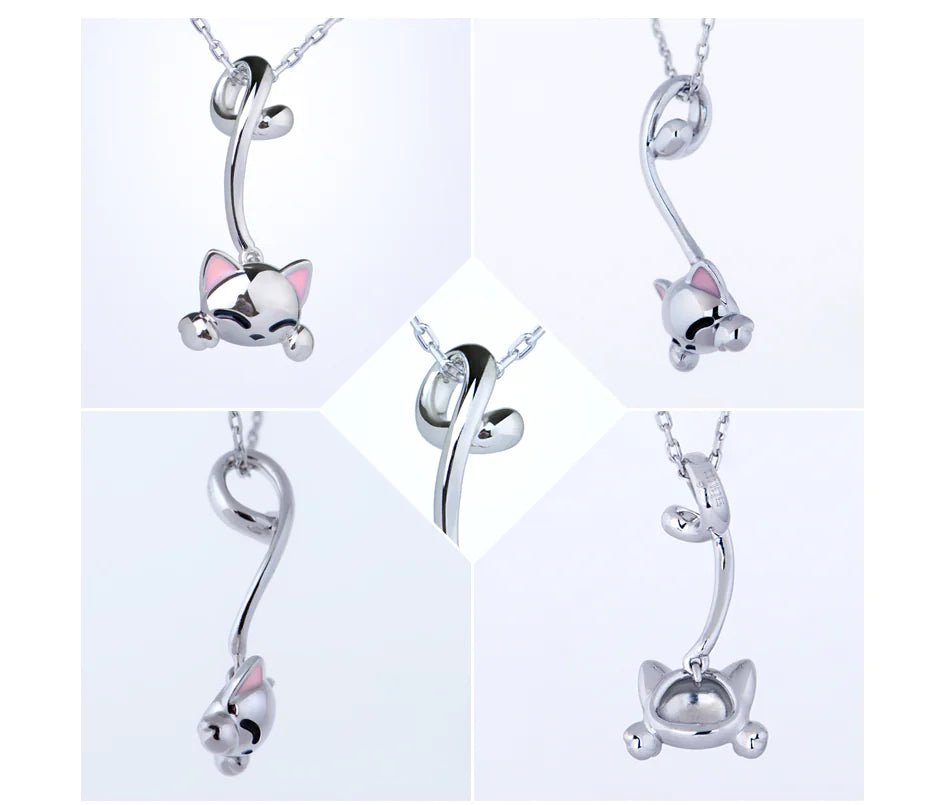 925 Silver Necklace with Cute Cat Pendant Design