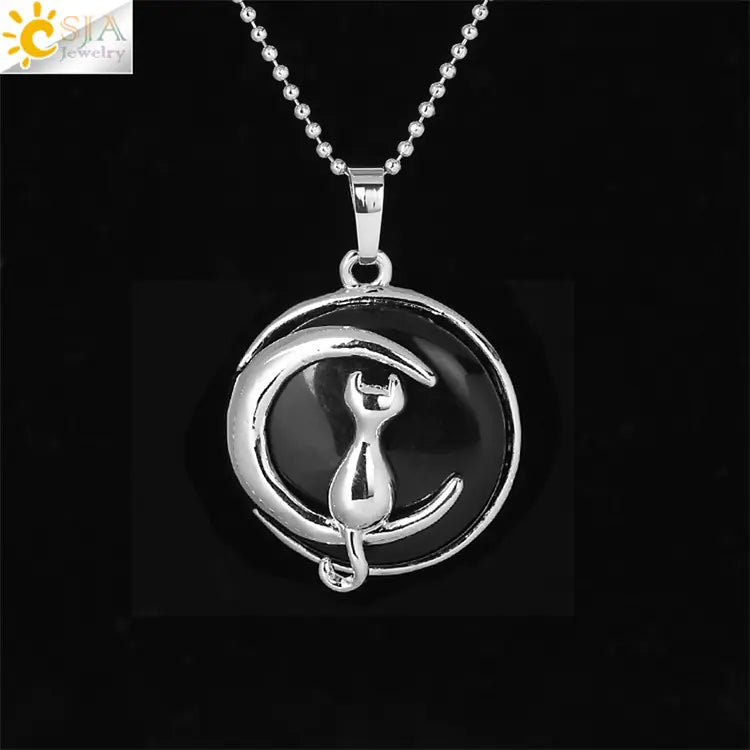 Cute Minimalist Moon Cat Pendant Necklace