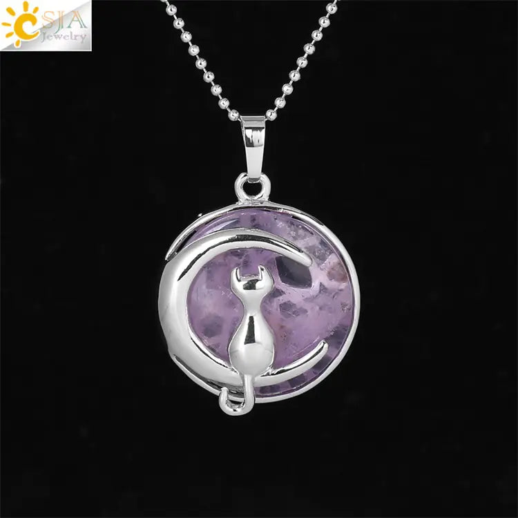 Cute Minimalist Moon Cat Pendant Necklace