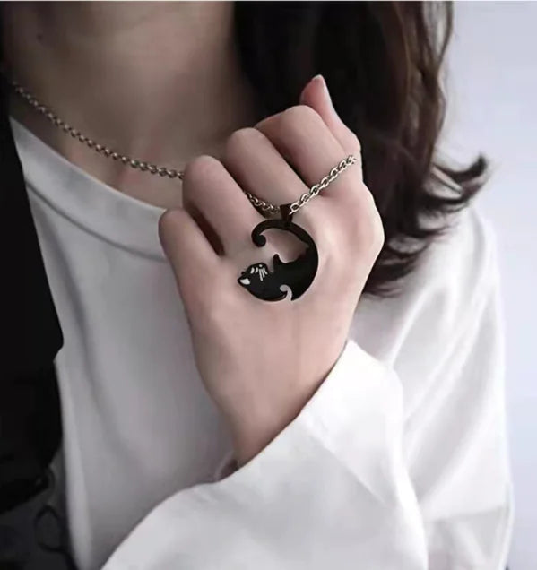 Trendy Couple Friendship Cat Necklace - Titanium Steel Puzzle Pendant
