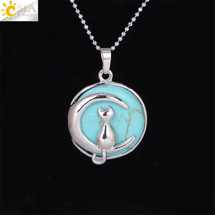 Cute Minimalist Moon Cat Pendant Necklace