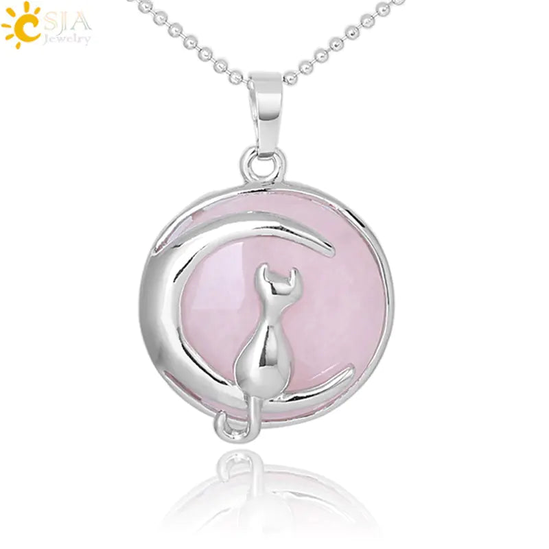 Cute Minimalist Moon Cat Pendant Necklace