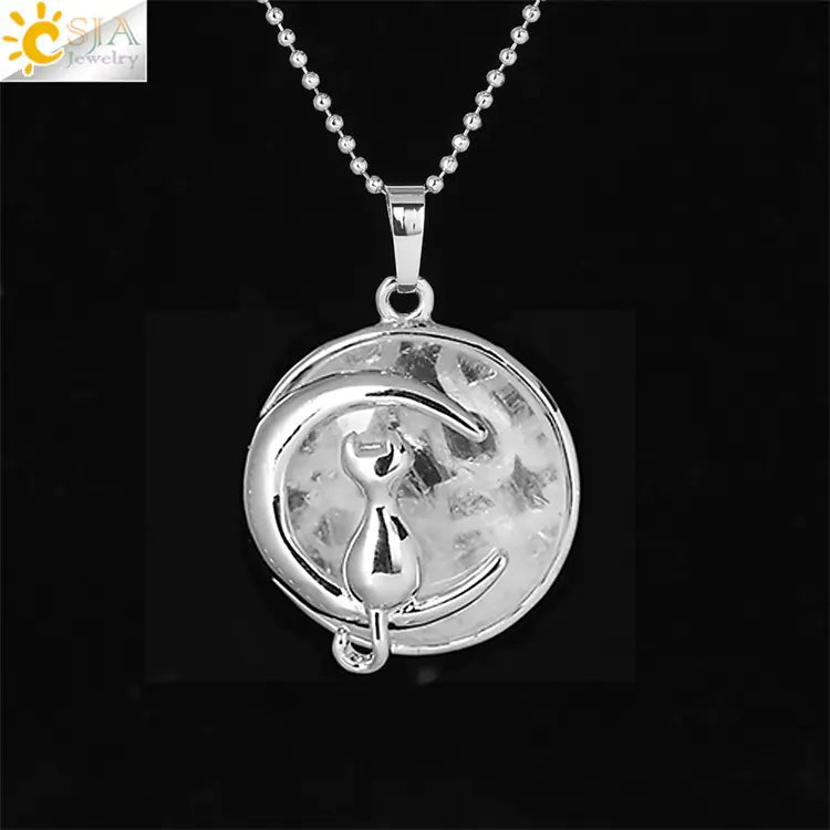 Cute Minimalist Moon Cat Pendant Necklace