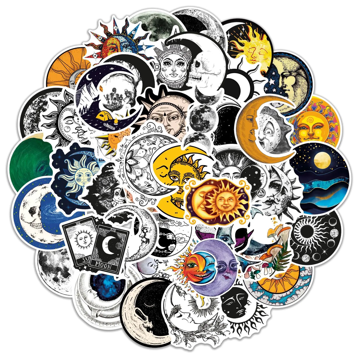 50 PCS Gothic Art Moon Waterproof Stickers for Various Uses