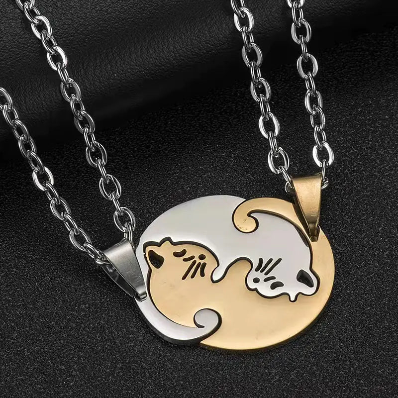 Trendy Couple Friendship Cat Necklace - Titanium Steel Puzzle Pendant
