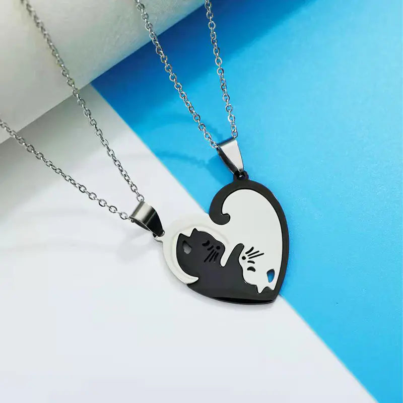 Trendy Couple Friendship Cat Necklace - Titanium Steel Puzzle Pendant