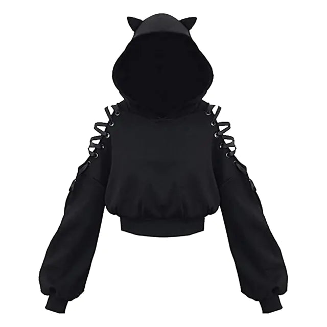 Gothic Kawai Cat Ear Long-Sleeved Hoodie for Women