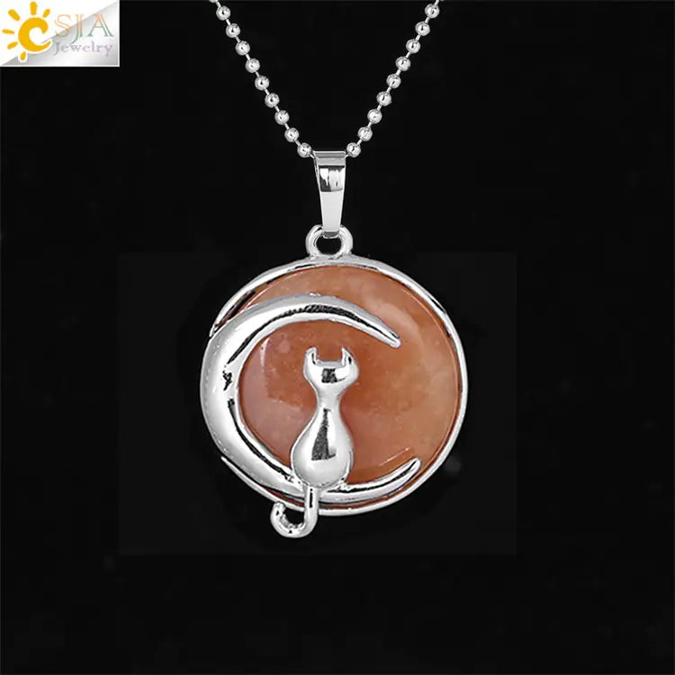 Cute Minimalist Moon Cat Pendant Necklace