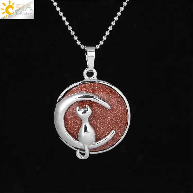 Cute Minimalist Moon Cat Pendant Necklace
