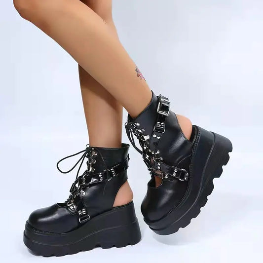 Gothic Street Punk Plus Size Matte Finish Boots