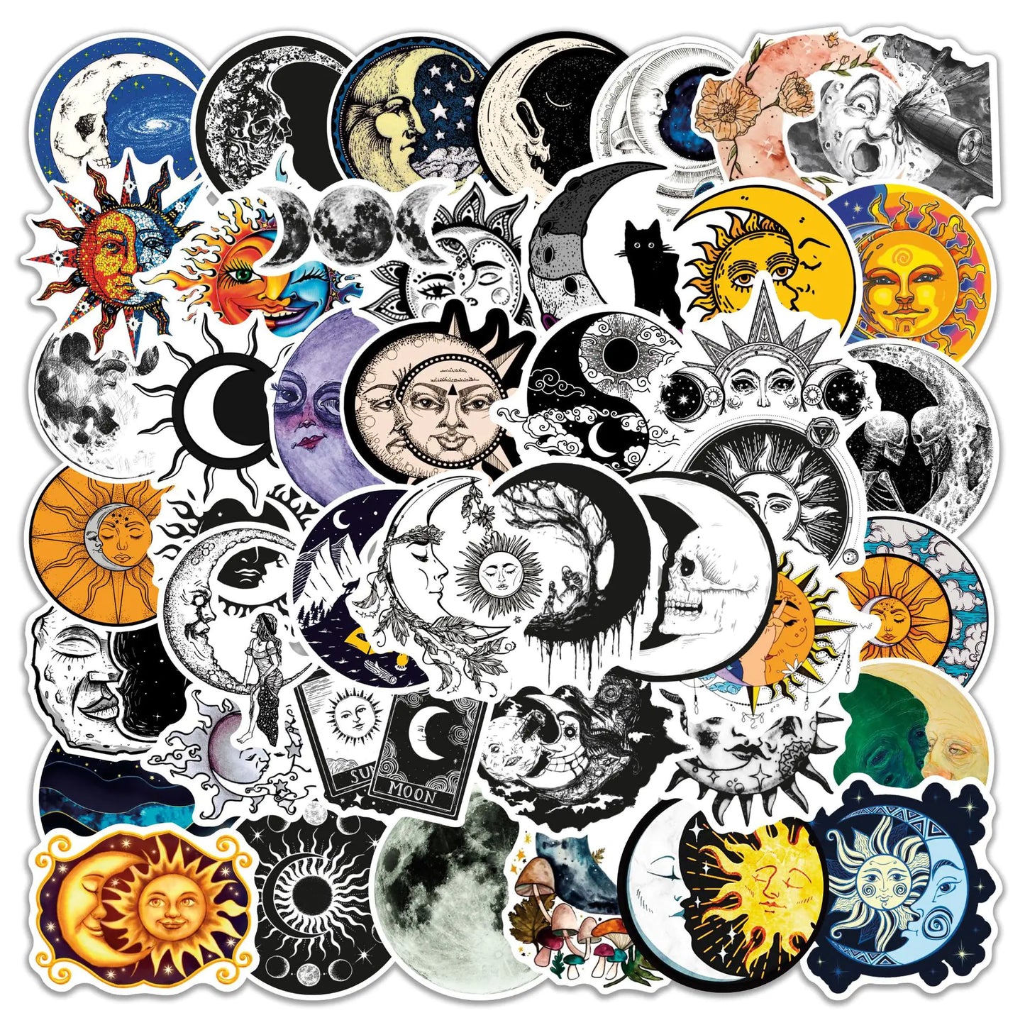 50 PCS Gothic Art Moon Waterproof Stickers for Various Uses
