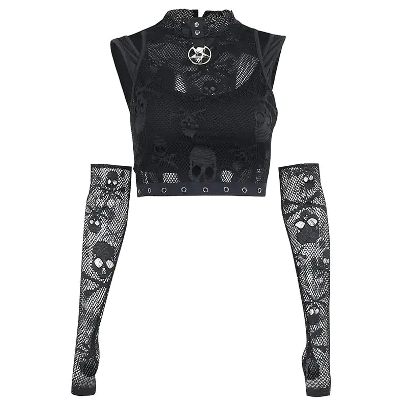 Gothic Two-Piece Lace See-Through Skull Vest