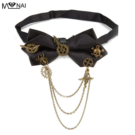 Steampunk Accessories Gothic Bow Tie with Feathers