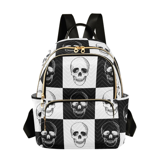 Mini Backpack Purse for Women Lightweight Girls Small Size Gothic Skull Black and White School Teens College Traveling