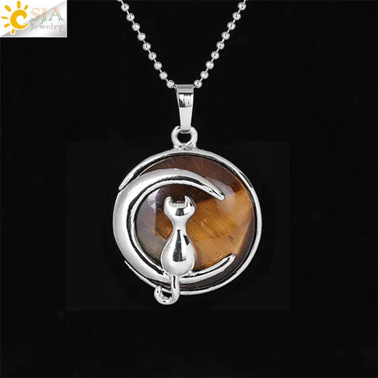Cute Minimalist Moon Cat Pendant Necklace