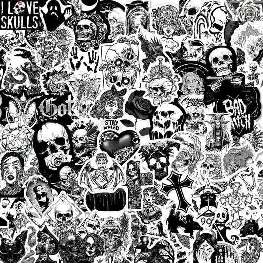 100PCS Gothic Stickers for Water BottleBlack White Skull StickersWaterproof Vinyl Stickers Perfect for Phone Laptop Car Skateboard Journaling Luggage (Gothic Style Human Skeleton)