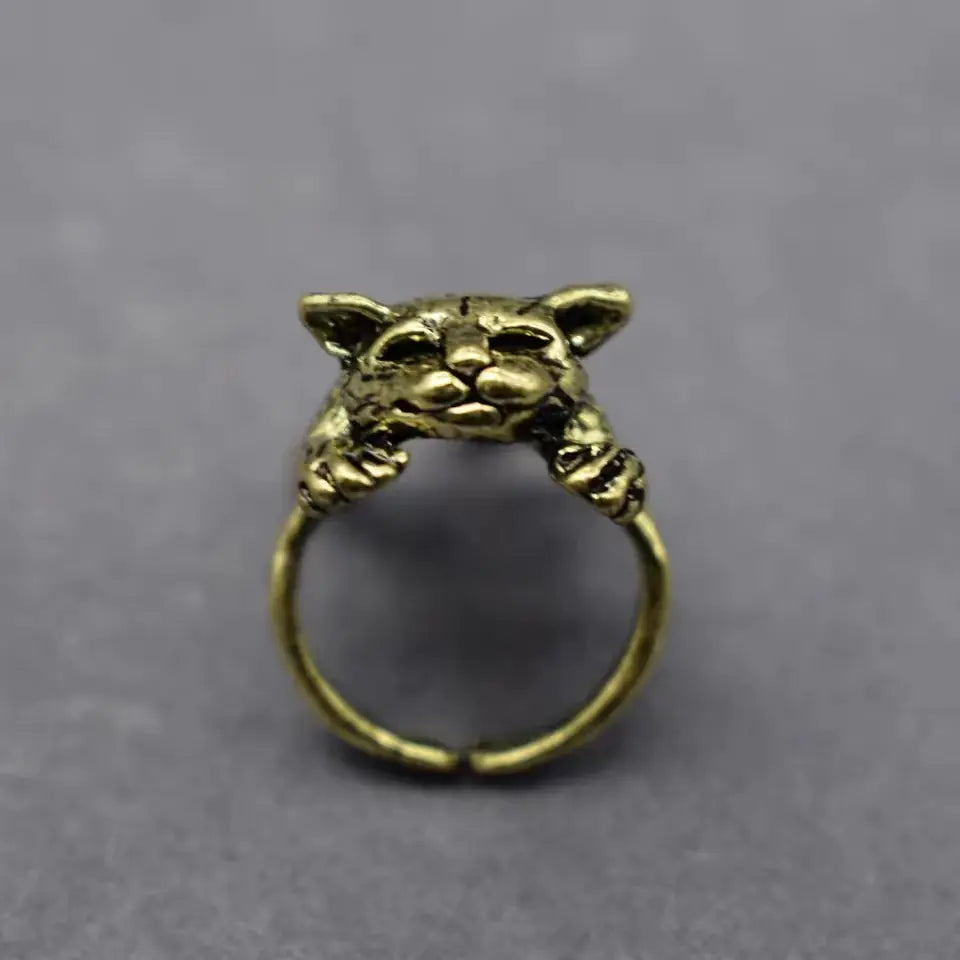 Adjustable Opening Ring - Cute Lazy Cat Design