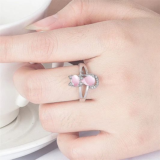 Cat Ring with Natural Pink Crystal