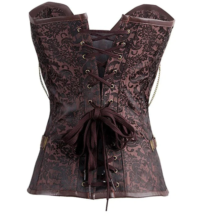 Gothic Steampunk Corset Dress with High-End Metallic Details