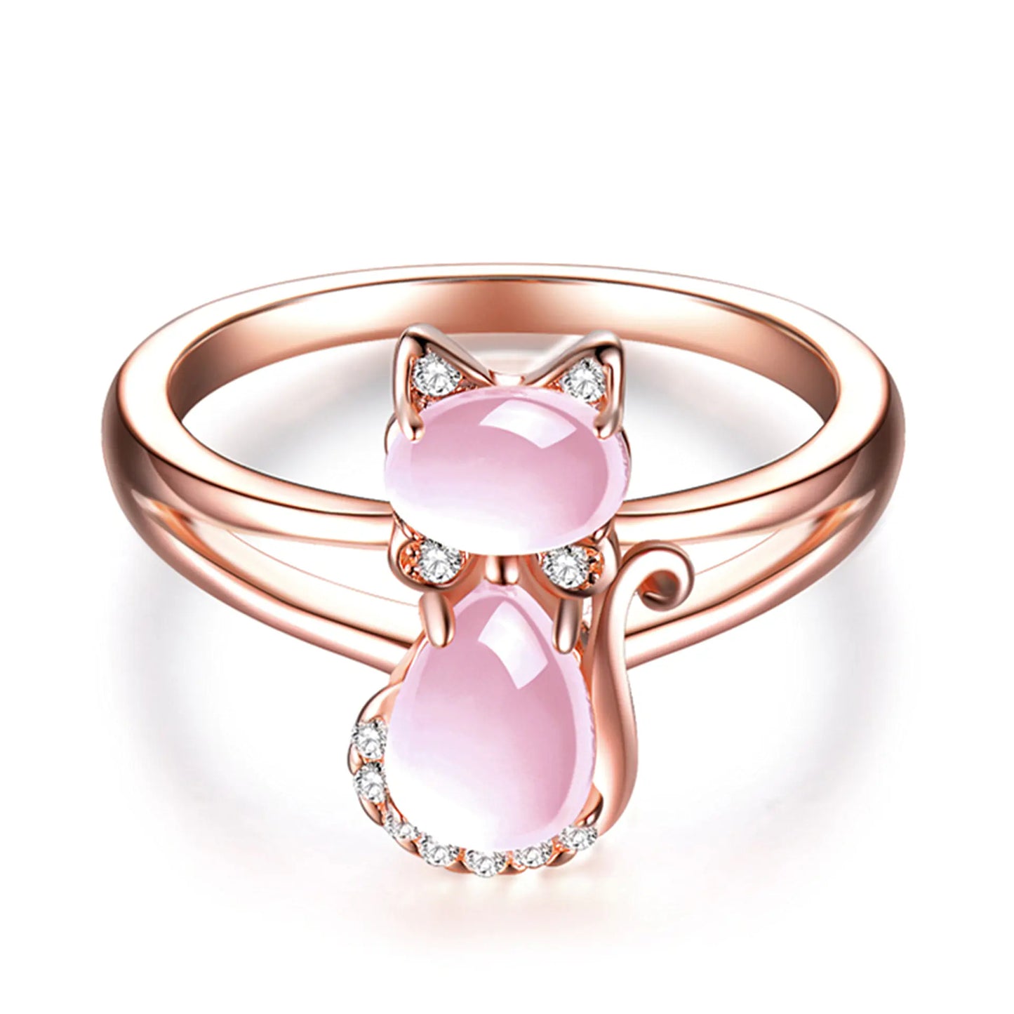 Cat Ring with Natural Pink Crystal