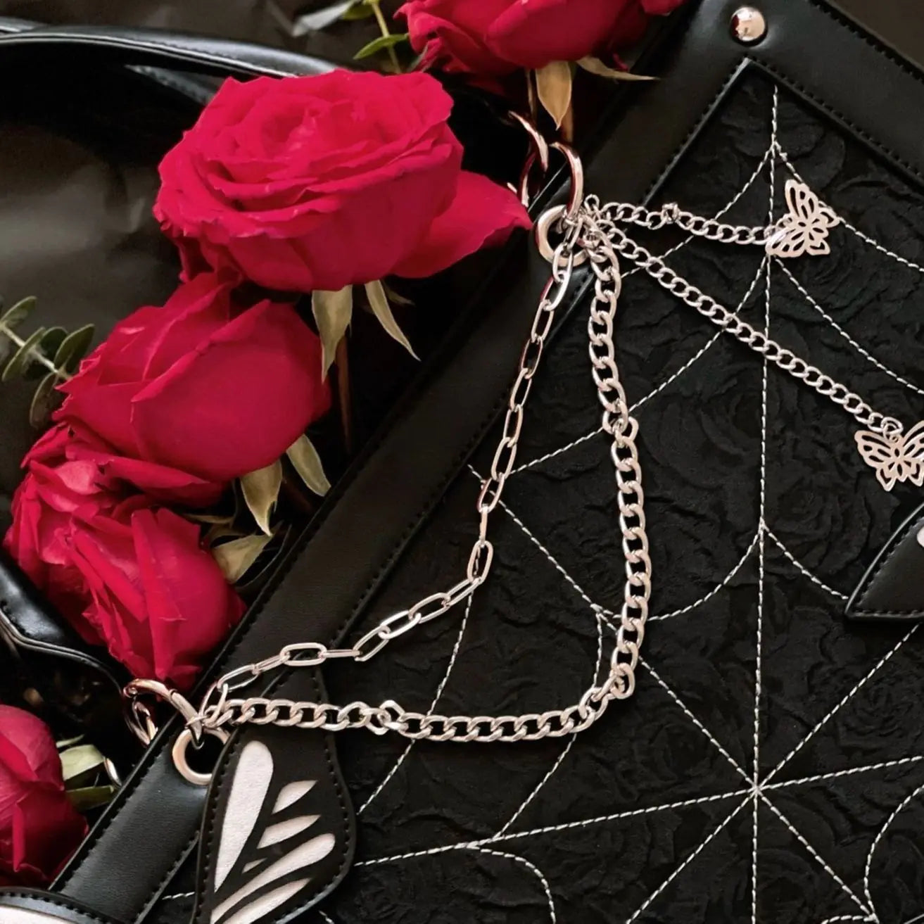 Dark Wind Maze Butterfly Spiderweb Tote Bag - Punk Goth Style