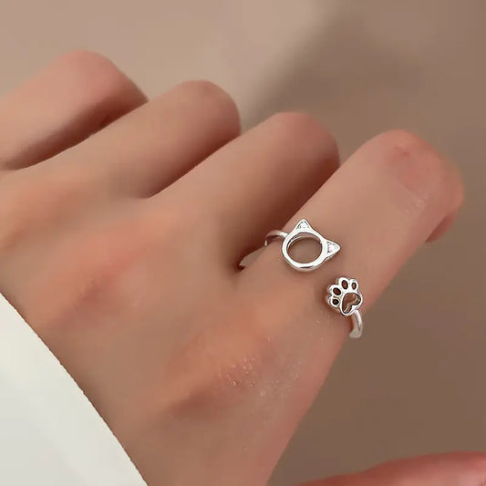 Cute Cat Claw Cut-out Diamond Ring