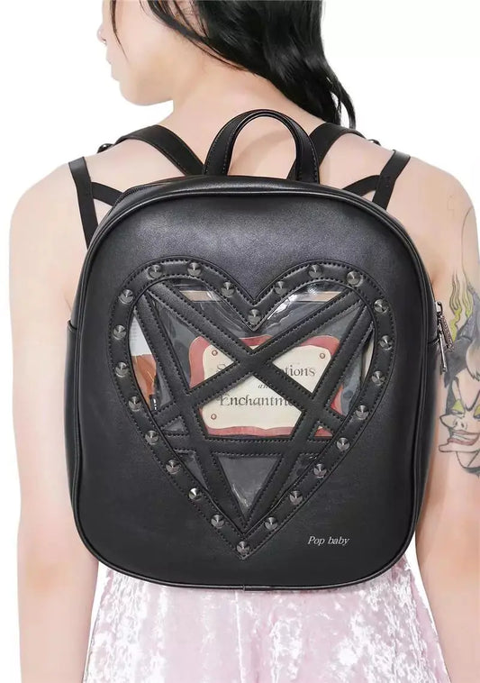 Gothic Transparent Heart Backpack with Studs