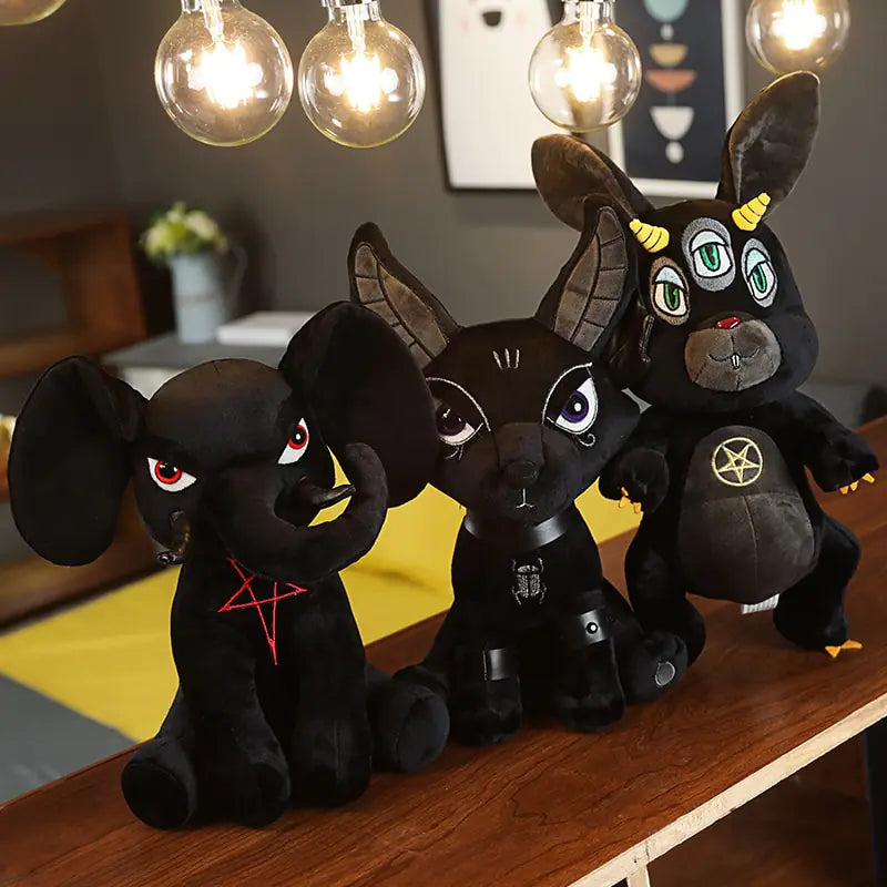 Dark Themed Plush Toy Black Elephant & Cartoon Figures