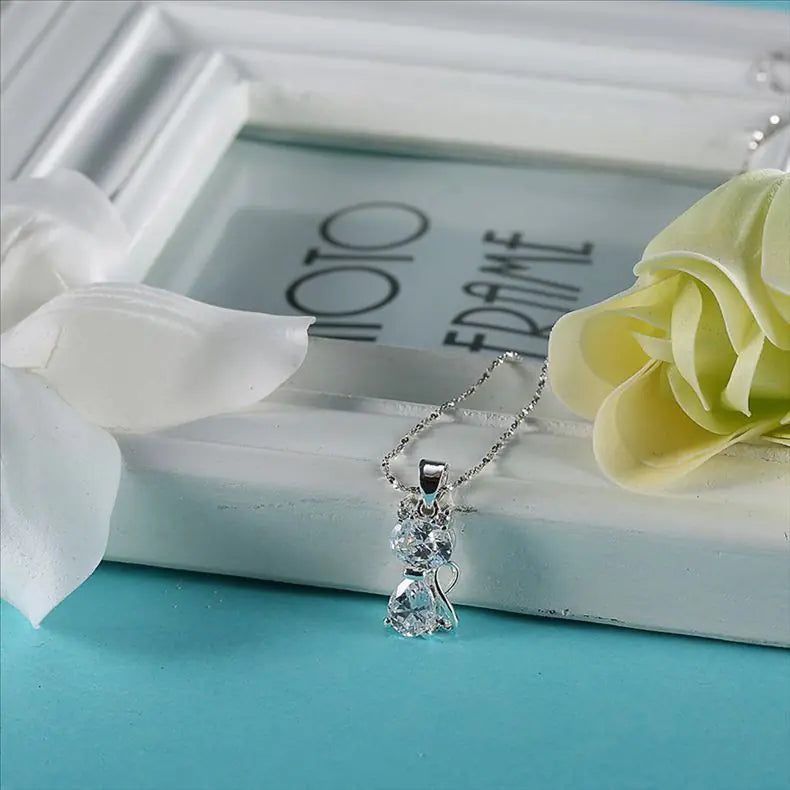 925 Sterling Silver Cat Pendant Necklace