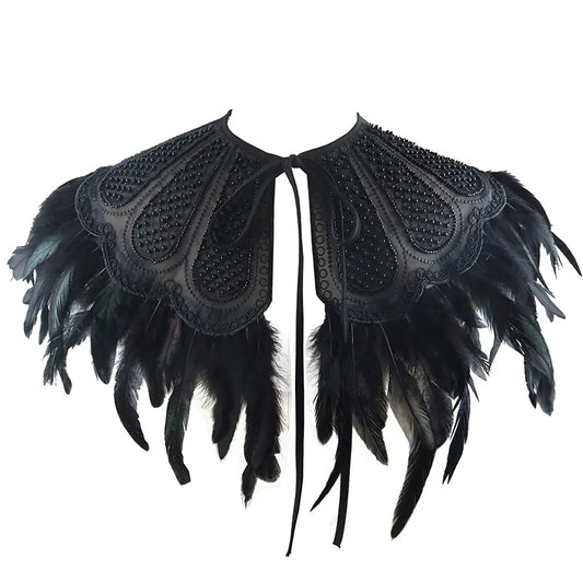 Gothic Style Leather Feather Cape for Parties