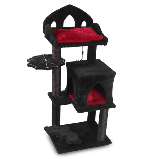 Gothic Cat Tree - 40inch Goth Cat Tree with Throne Goth Bed Spacious Condo Spooky Hanging Bat and Durable Sisal Scratching Post - Elegant Black Cat Tree for Majestic Feline Rest